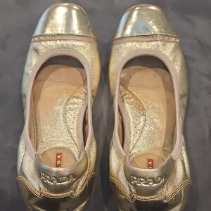Prada Metallic Gold Flats